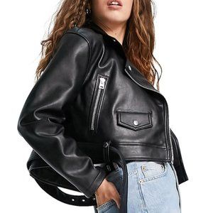 Zara Cropped Faux Leather Jacket M